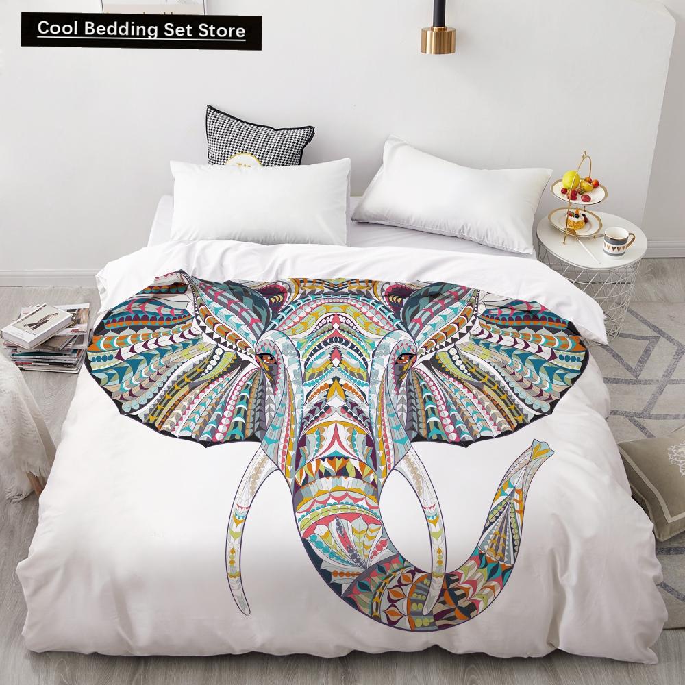 Bohemian Elephant Bedding Sets Queen King Size Colorful 2/3Pcs Duvet Cover Boho Psychedelic Indian Mandala Polyester Quilt Cover