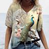 Роскошная женская футболка с рисунком павлина, летняя свободная женская одежда, большая блузка с v-образным вырезом, женские повседневные повседневные футболки с короткими рукавами