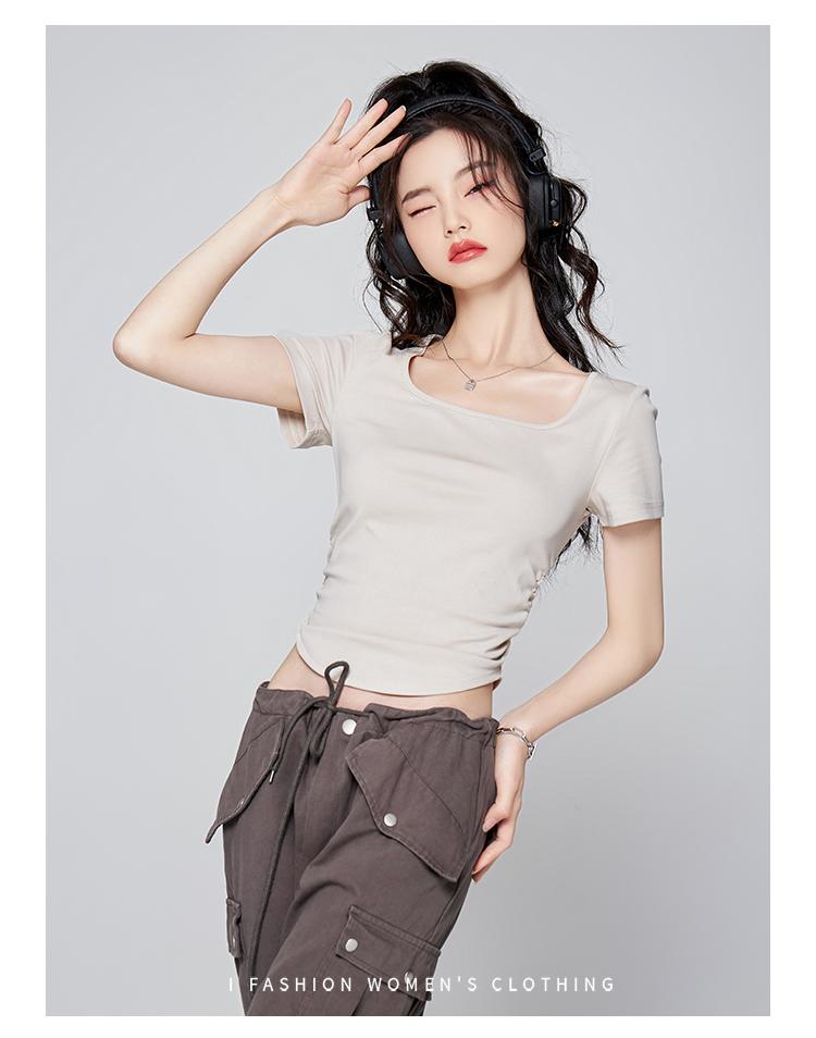 Irregular college style short sleeved T-shirt for women