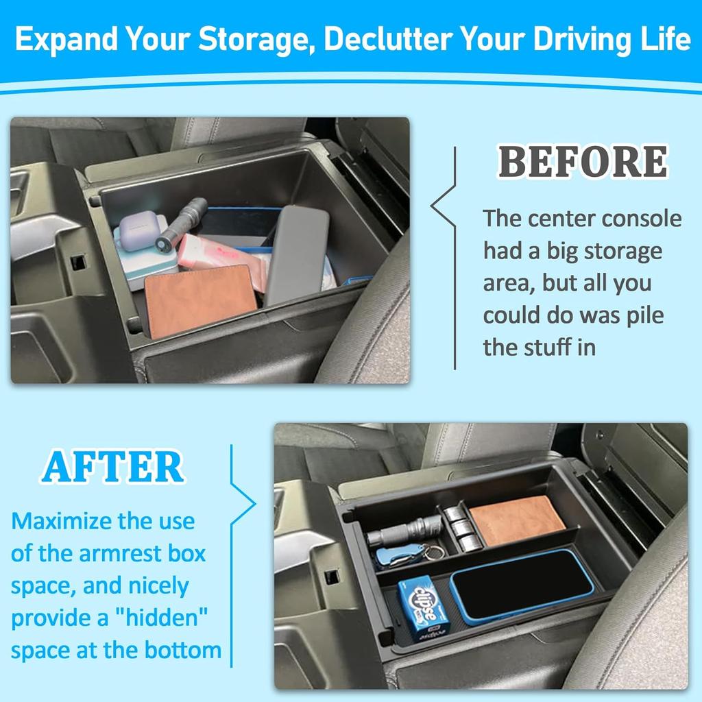 Center Console Organizer Tray Compatible With -2025 2026 Chevrolet Silverado/GMC Sierra 1500, -2026 Silverado/Sierra 2500HD 3500HD, Armrest Storage