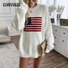 Women's Autumn and Winter Tops Casual Loose Colour Knit Independence Day Long Sleeve Sweater