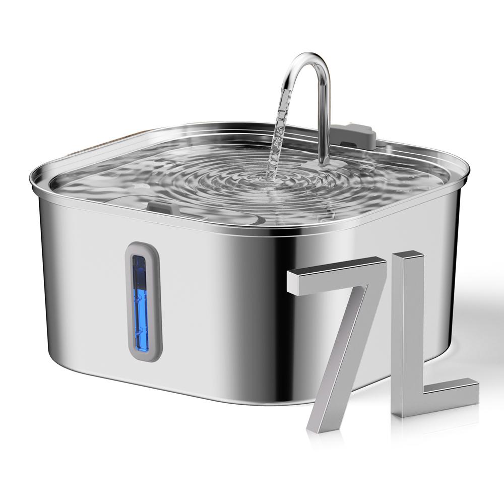 7L high-capacity stainless steel cat dog pet Fountain dispenser with water level window multi-layer filtering silent water pump
