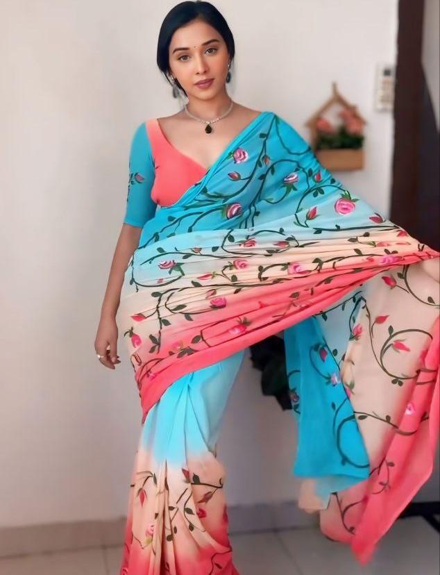 Trending Indian Ready To Wear Blue Linen Silk Saree