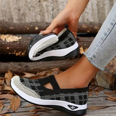 2024 Лидер продаж, удобная и универсальная женская обувь, цветная сетка, дышащая, низкий каблук, круглый носок, женская обувь без застежек