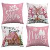 New Christmas Pink Pillow Case Sofa Cushion Waist Long Christmas Snowman Print Decorative Pillow