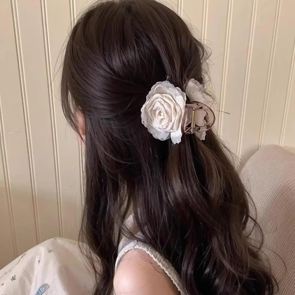 Double-Sided Hair Claw Rose Flower Floral Hairpin Sweet Hair Clip Hair Accessories