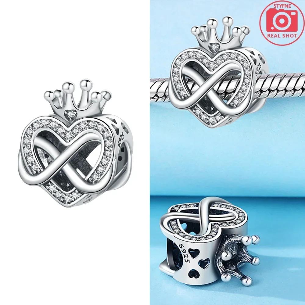 Классическая Бесконечная Любовь Розовое Сердце Корона Оригинальные Медные Шармы Бусины Подходят для Браслета Женские Украшения Сделай Сам Подарок Аксессуар для Изготовления