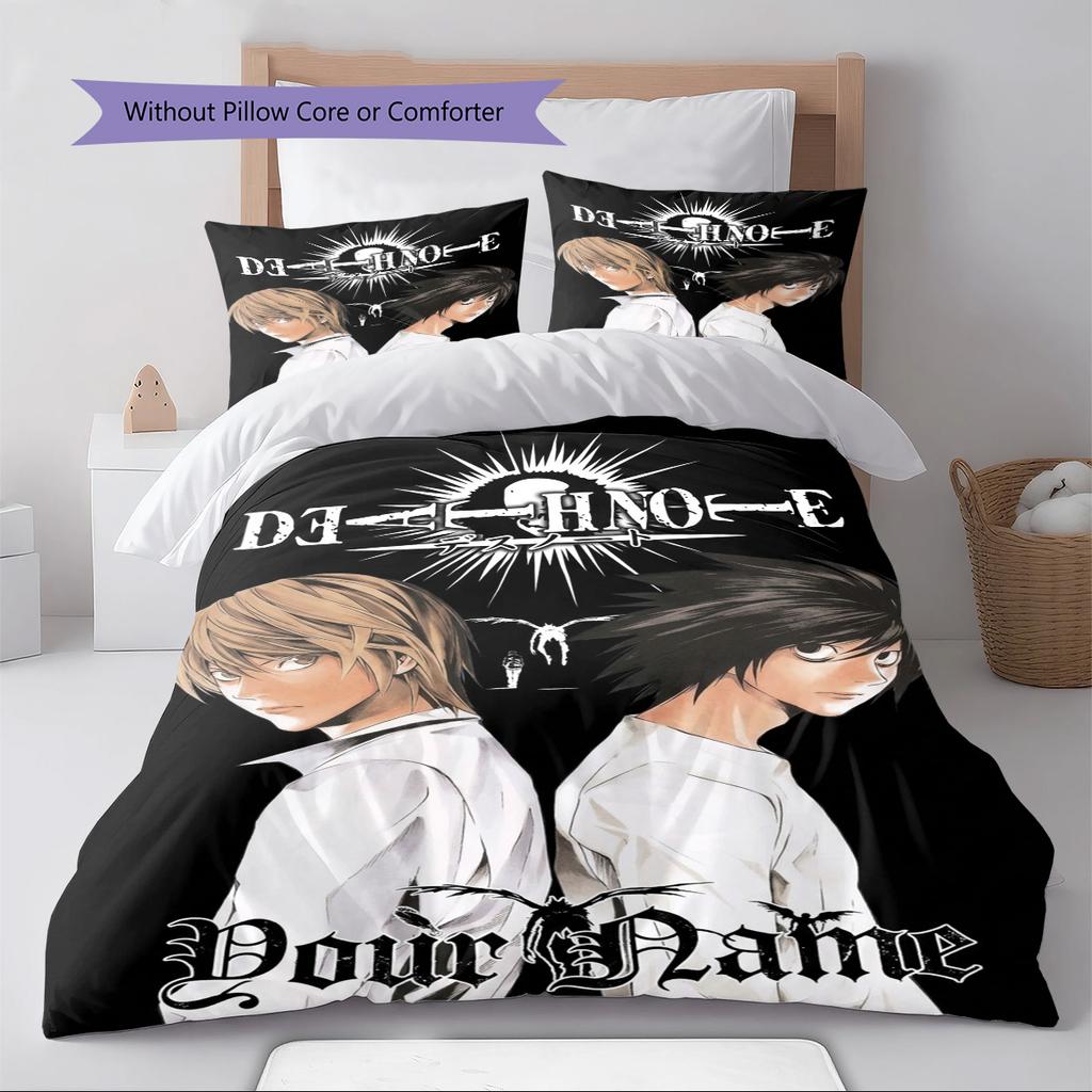 Name Custom Anime Death Note Pattern Bedding Set Quilt Cover Pillowcase Home Decor Gift (1 * duvet cover + 2 * pillowcase, without core)
