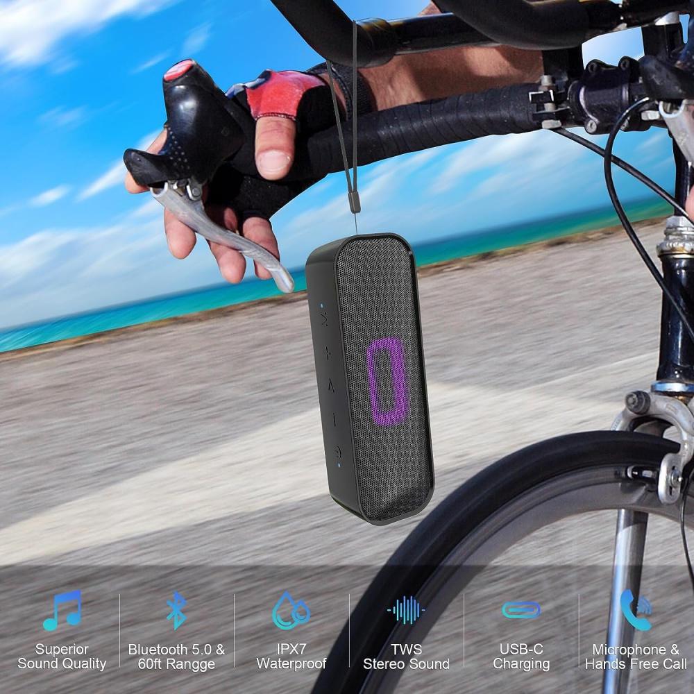 Портативные колонки с беспроводной связью Bluetooth с громким стереозвуком 20 Вт, водонепроницаемые колонки для душа IPX6, громкоговорители TWS для вечеринок, многоцветная подсветка