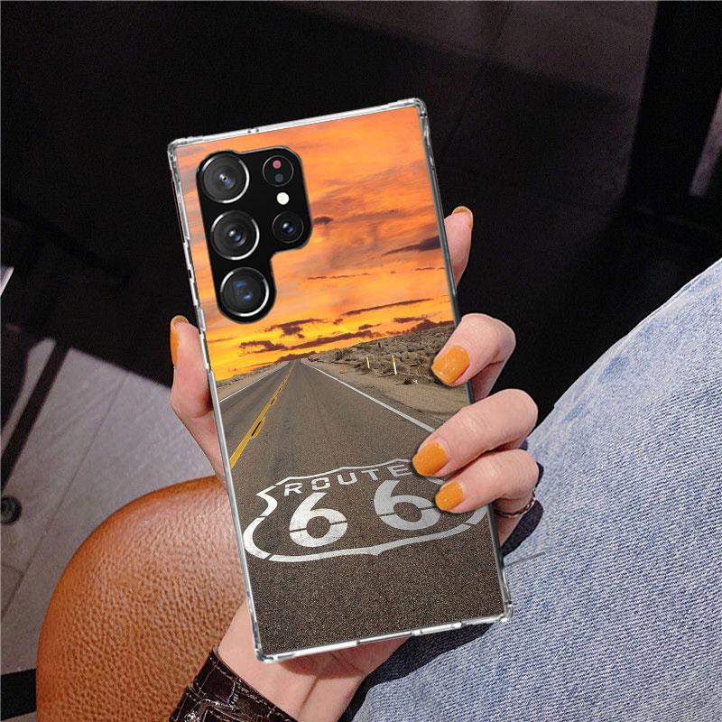 America Route 66 Phone Case For Samsung Galaxy S24 S25 Edge S26 Ultra S23 S22 S21 Plus S20 FE + Personalized Print Cover Galaxy