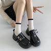 Metal Chain Platform Pumps Women Black Gothic Mary Jane Lolita Shoes Woman Butterfly Buckle Patent Leather Jk Uniform Shoes