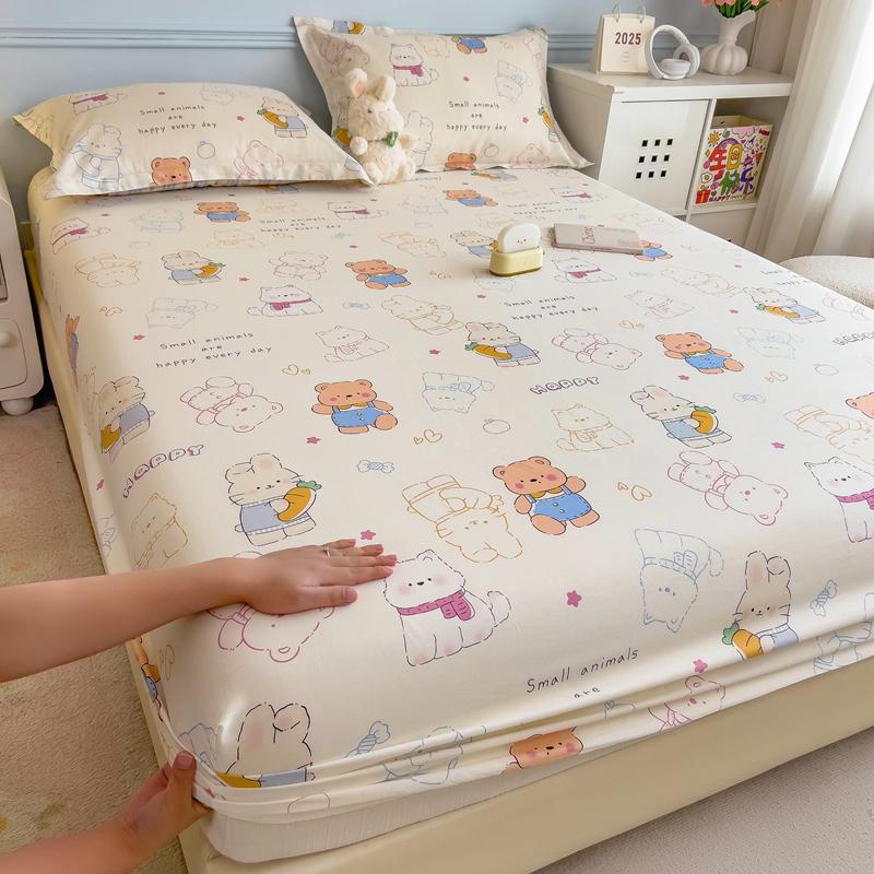 Cute Print Fitted Sheet Bed 150/180 Bedsheet Home Bed Cover 100% Cotton Sheets Soft Mattress Protector (Pillowcase Need Order)