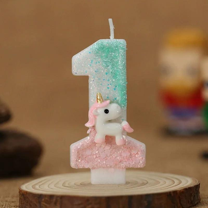 Happy Birthday Candle 0-9 Numbers Candle Pink Unicorn Birthday Candles for Cake Children's Birthday Party Candle Cake Decorating