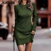 Women's Fashion Autumn Winter Solid Color Print Long Sleeve O-Neck Casual Dresses