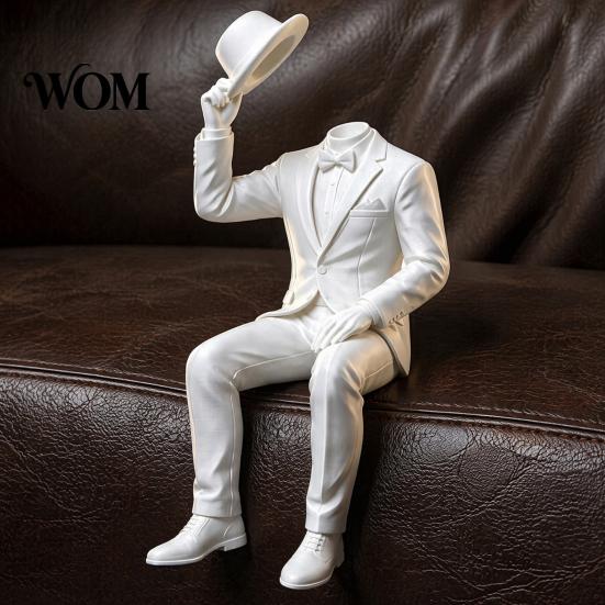 Modern Art Living Room Accents 3D Printed Sitting Gentleman Ornament, Minimalist Abstract Faceless Figurine, Home Office Decor Aesthetic Sculpture for