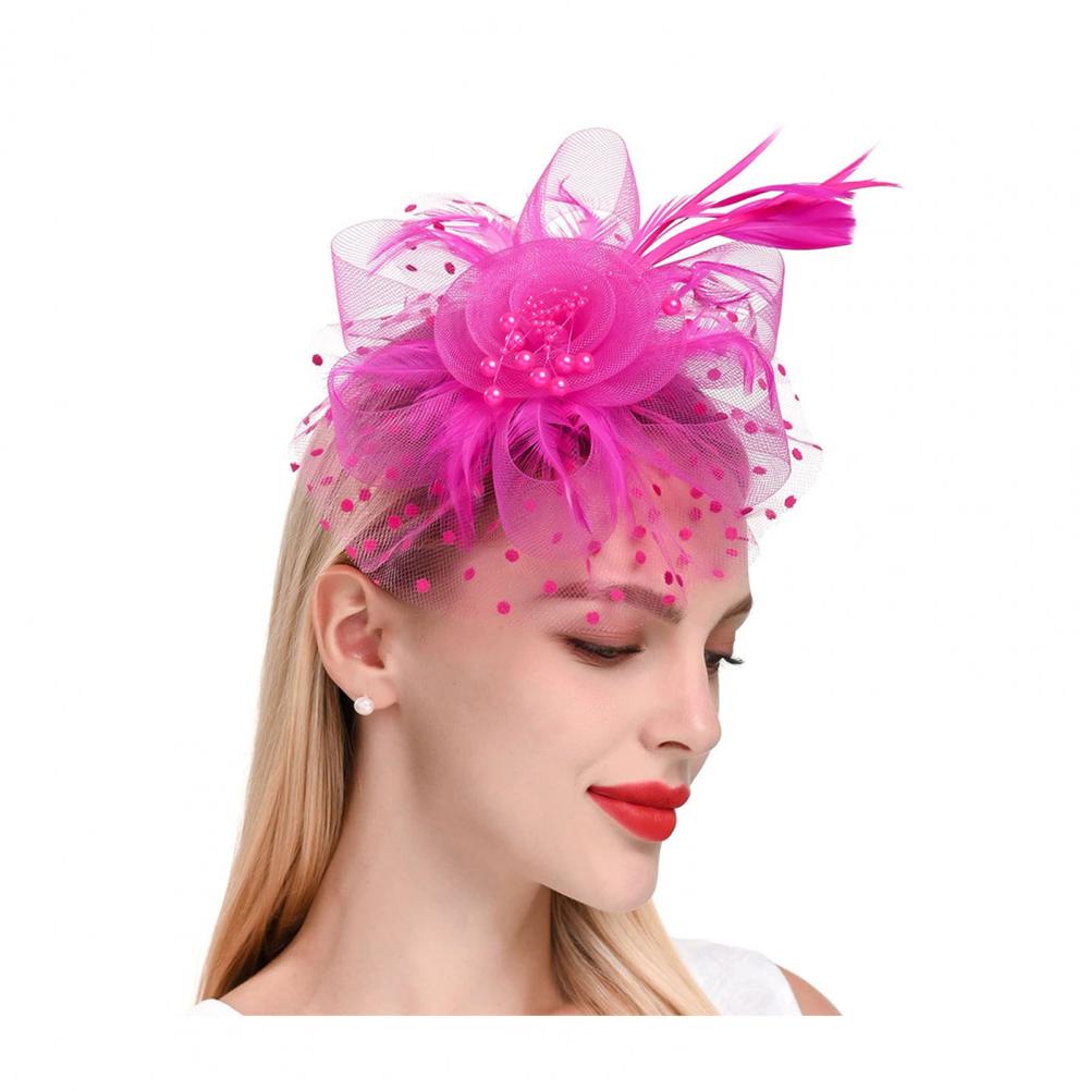 Шляпа Fascinators с сетчатым цветком, искусственным жемчугом, перьями, украшением для головы для чаепития, ретро-обруч для волос, повязка на голову для вечеринки
