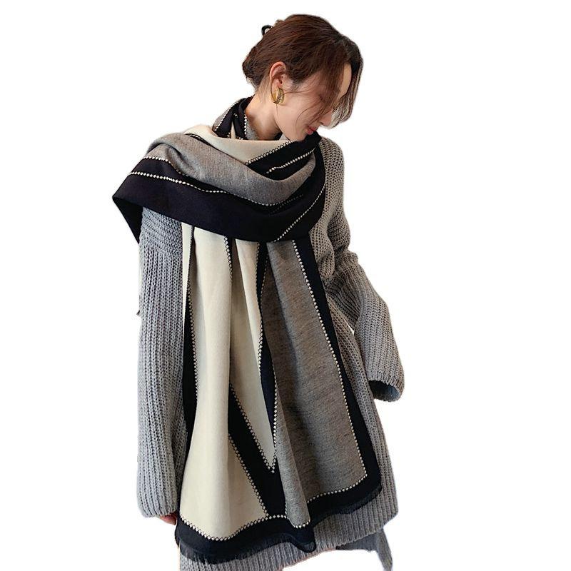 2022 Geometric Pattern Double-Sided Winter Scarf: Imitation Cashmere for Women, Warm and Thick Shawl.