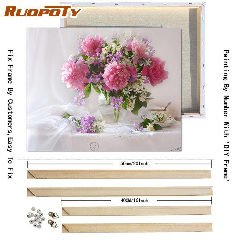 RUOPOTY Краска по номерам, цветок пиона, настенное искусство, уникальный подарок, ручная роспись на холсте, картина по номерам, уличный декор для детской комнаты