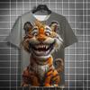New Fashion Men's Clothing Casual T-shirt 3D Printing Fun Animal Tiger Print Short Sleeve Street Fashion Round Neck Tops