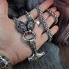 Nordic Vintage Men's 316L Stainless Steel Viking Wolf Head Thor Hammer Mjolnir Pendant Necklace Viking Men's Amulet Jewelry Gift