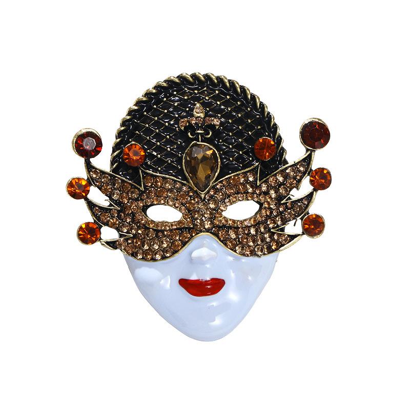 Face Mask Retro Brooch Women'S Versatile Ancient Coat Ornament Pin Diamond High-End Corsage