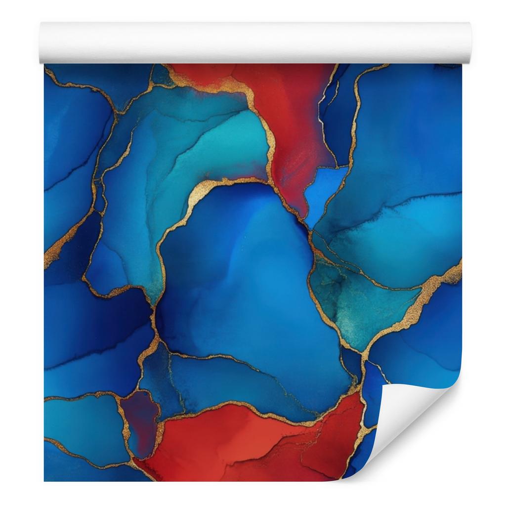 Ink Blue, Turquoise and Red Wallpaper for Living Room and Bedroom 50x1000