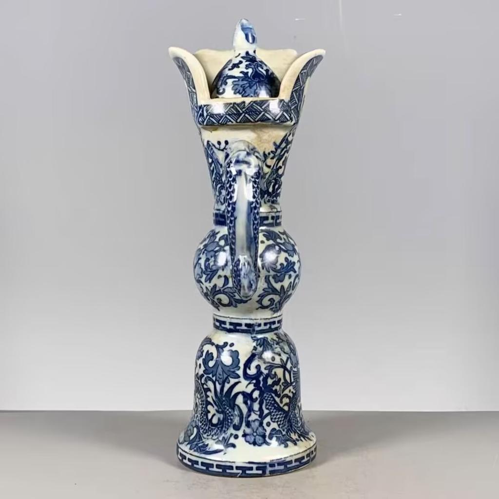 Китайский Антикварный Фарфор Подержанные Товары Эпоха Цин Период Цяньлун Сине-Белый Дракон Керамический Узор Горшок Коллекция Декор