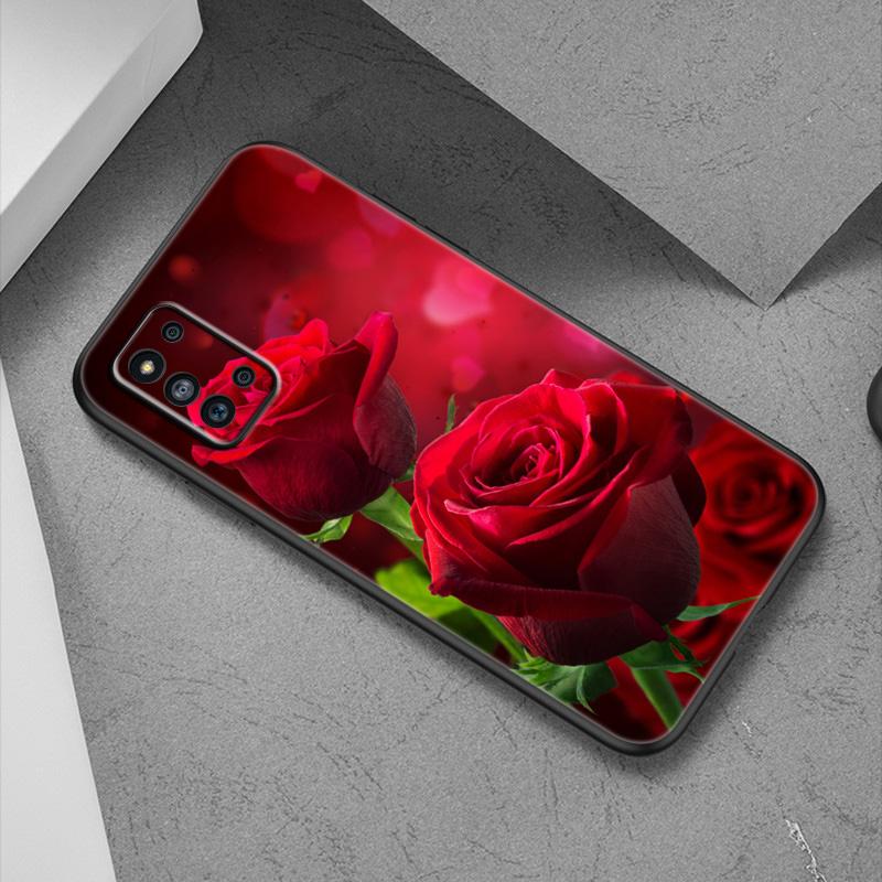 Чехол для телефона с красным цветком розы для Samsung Galaxy A12 A02S A22 A32 A52 A72 A71 A51 A41 A31 A21 A11 A50 A70 A10S A20S, черный чехол