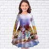 Girl Casual Snowman Gift Print Round Neck Long Sleeve Dress Kid Princess Dress