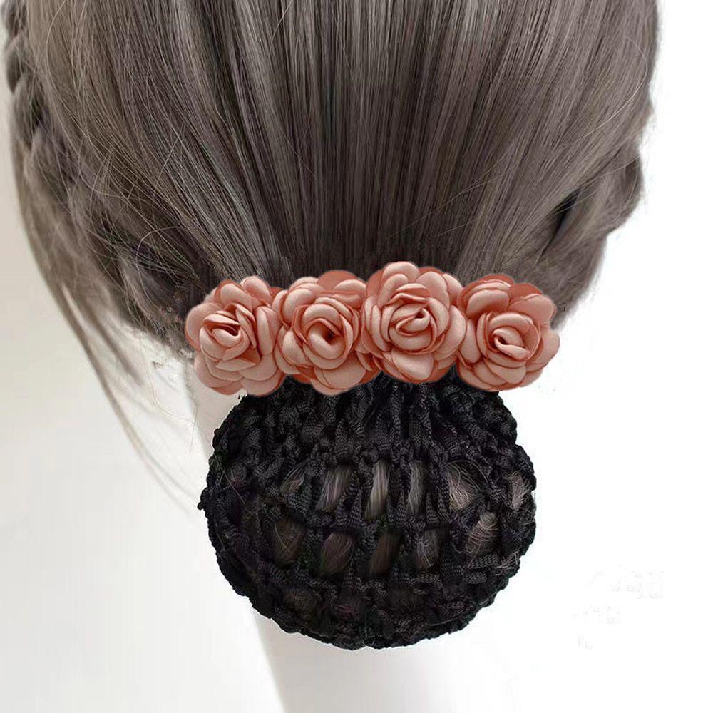 Gift For Mom Mesh Flower Women Hairpin Flower Bun Net Snood Rose Spring Clip Korean Style Headdress