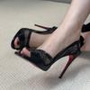 25 New Red-soled High Heels Bow Sexy Mesh Lace Open-toed Sandals Stiletto Single Shoes Women