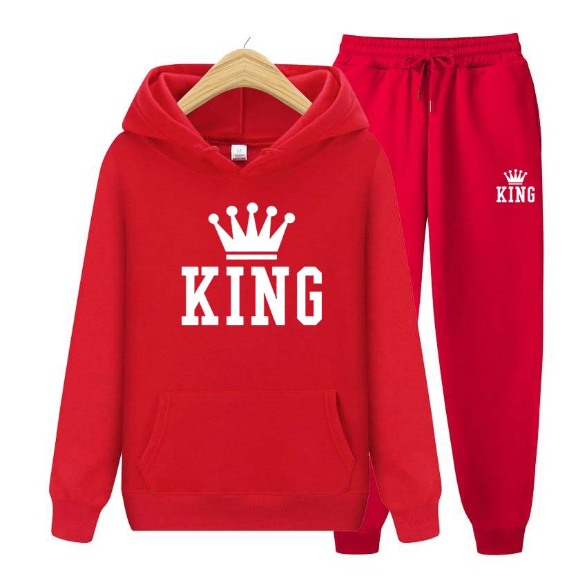 Мужские и женские толстовки с принтом King, спортивные костюмы, штаны для бега, плотная теплая одежда, мужские толстовки + брюки, комплект из двух предметов