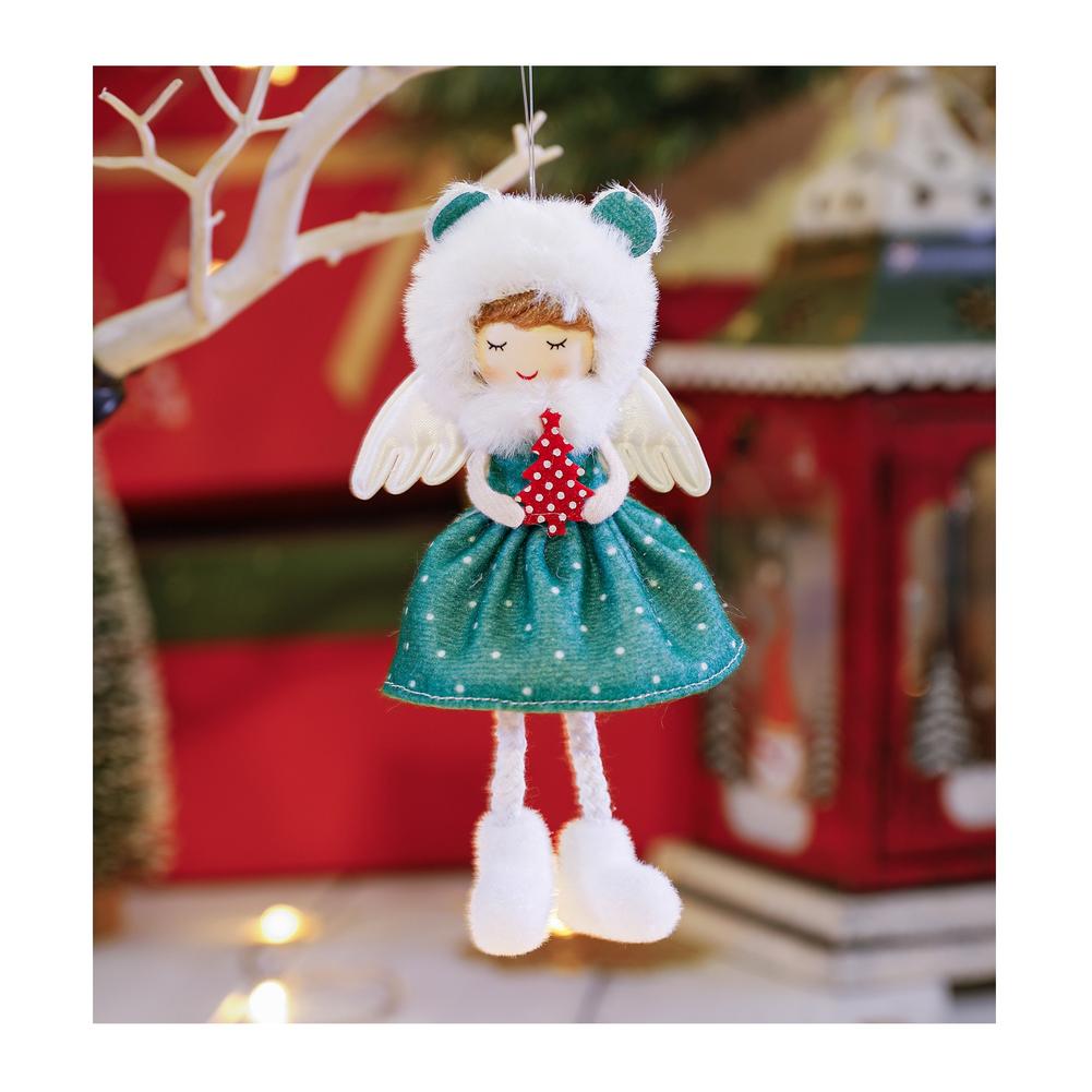 Рождественский Ангел Девочка Подвесное Украшение 9x16см Красная И Зеленая Тканевая Фигурка Для Праздничной Елки, Дома, Украшения Гостиной