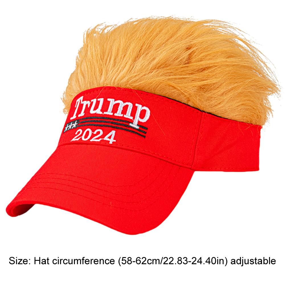 Кепка Трампа 2024 года с вышитыми волосами, бейсбольная кепка, забавные парики, полушляпа, регулируемая желтая париковая кепка, дышащая для занятий спортом на открытом воздухе