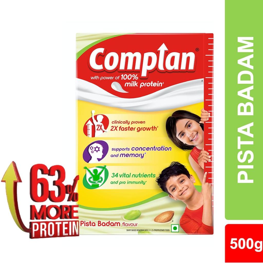 Complan Nutrition Drink Powder for Children Pista Badam Flavour 500 g Carton High Protein Growth Support