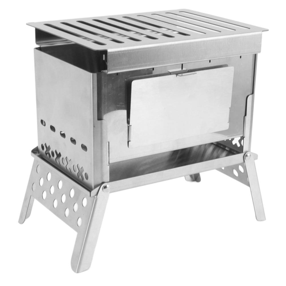 Foldable Wood Burning Stove Stainless Steel Folding Grill Portable Fire Pit  Outdoor Cooking