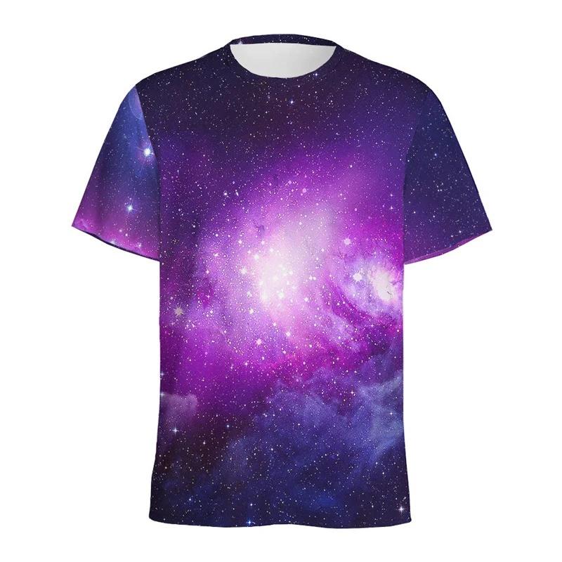 Men's 3D Printed Galaxy Space T-Shirt Colorful Starry Sky Pattern Loose Short Sleeve Round Neck Summer Street Tee Top