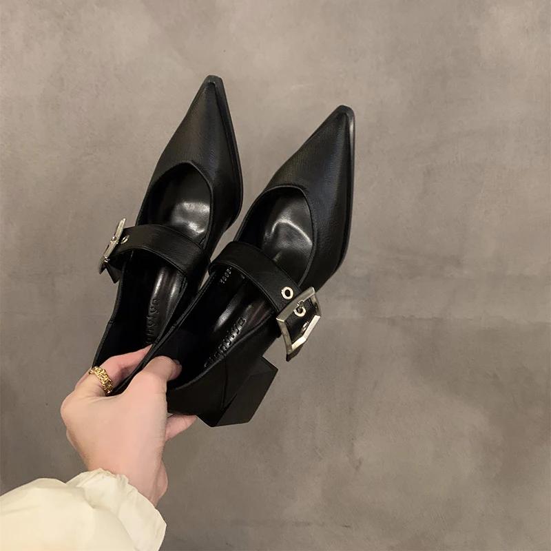 Spring Pointed Toe Women Mary Jane Shoes Fashion Thick Heel Shoes Ladies Elegant Dancing Party Dress Pumps