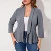 Plus Size Women Suit Coat Lapel Long Sleeve Ruffle Hem Open Front Suit Jacket Solid Color Versatile Business Outerwear