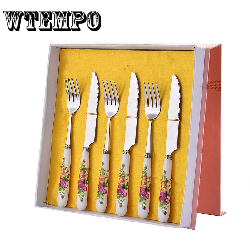 Набор столовой посуды из нержавеющей стали в западном стиле, портативный набор посуды для улицы с коробкой