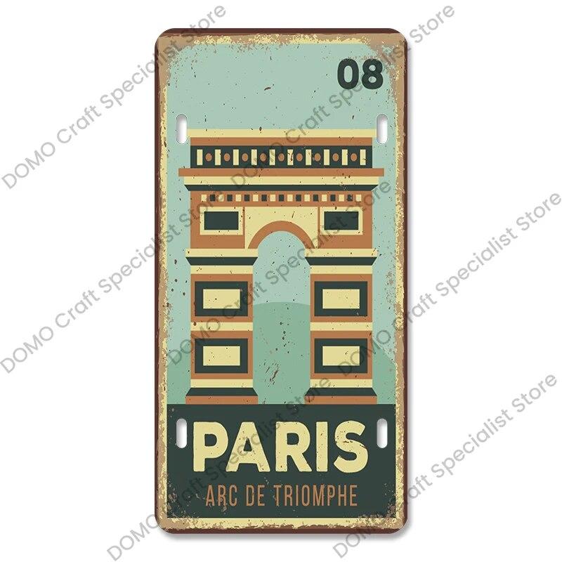 National Landmark Poster Car License Plate Retro France New York Australia Metal Tin Signs Wall Decor Garage Car Club