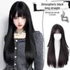 Women's Long Natural Black Straight Bangs Wig Set