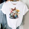 (Asian Size) Women Print Tee Top Butterfly Camera Trend Cute Style Cute Clothing Casual Short Sleeve Fashion Tshirt Lady Female Graphic T-shirt