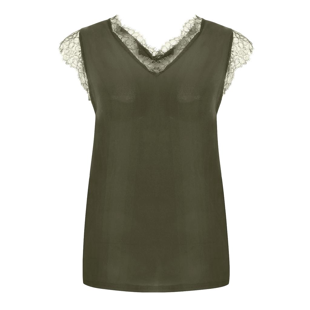 Women's V-Neck Lace Casual Solid Sleeveless Shirts Tank Tops Blouse
