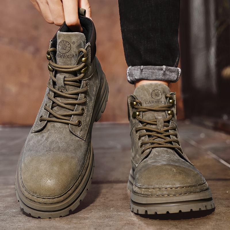 Модные мужские кожаные ботинки-слипоны для улицы, обувь на платформе, мужские зимние ботинки для снега, модные универсальные мужские ботинки для мотокросса