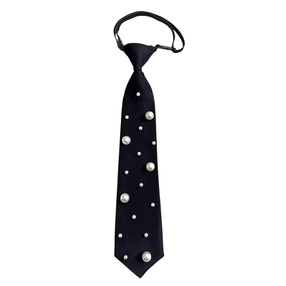 Elegant Preppy Style Women Pearl Tie Bead Long Necktie Versatile Academic College Shirt Necktie Uniform Accessories