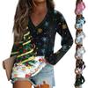 Women's Long Sleeve T-Shirt V-Neck ChristmasPrinted Casual Basic Tops