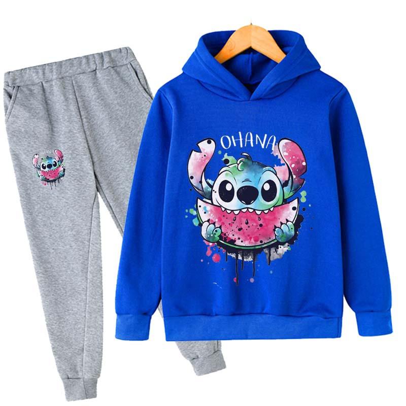2025 MINISO Stitch Hoodies + Pants Sets Children 1-16 Years Suit Boys Sports Suits Kids Brand Sport Suits Little Monster Hoodies Tops + Pants Set 2pcs