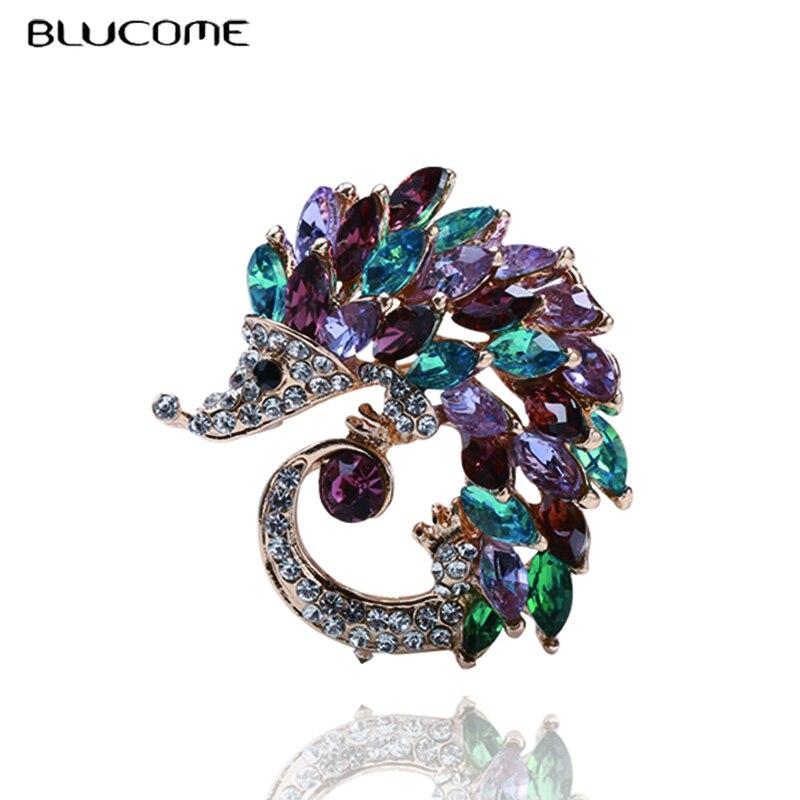 Blucome Color Crystal Hedgehog Shape Brooches for Women Suit Shirt Collar Clip Fashion Harajuku Brooch Pins Bijoux Gift
