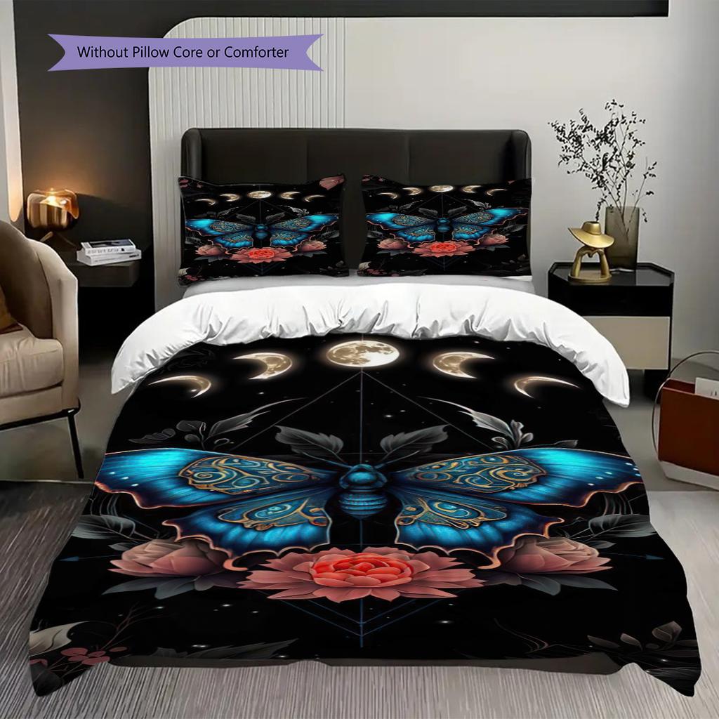 Night Garden Dreamy Purple Butterfly Mushroom Scene Bedding 1 Duvet Cover 2 Pillowcase Without Core Without Core